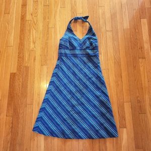 Vintage y2k blue striped halter neck knee length a-line sundress 3